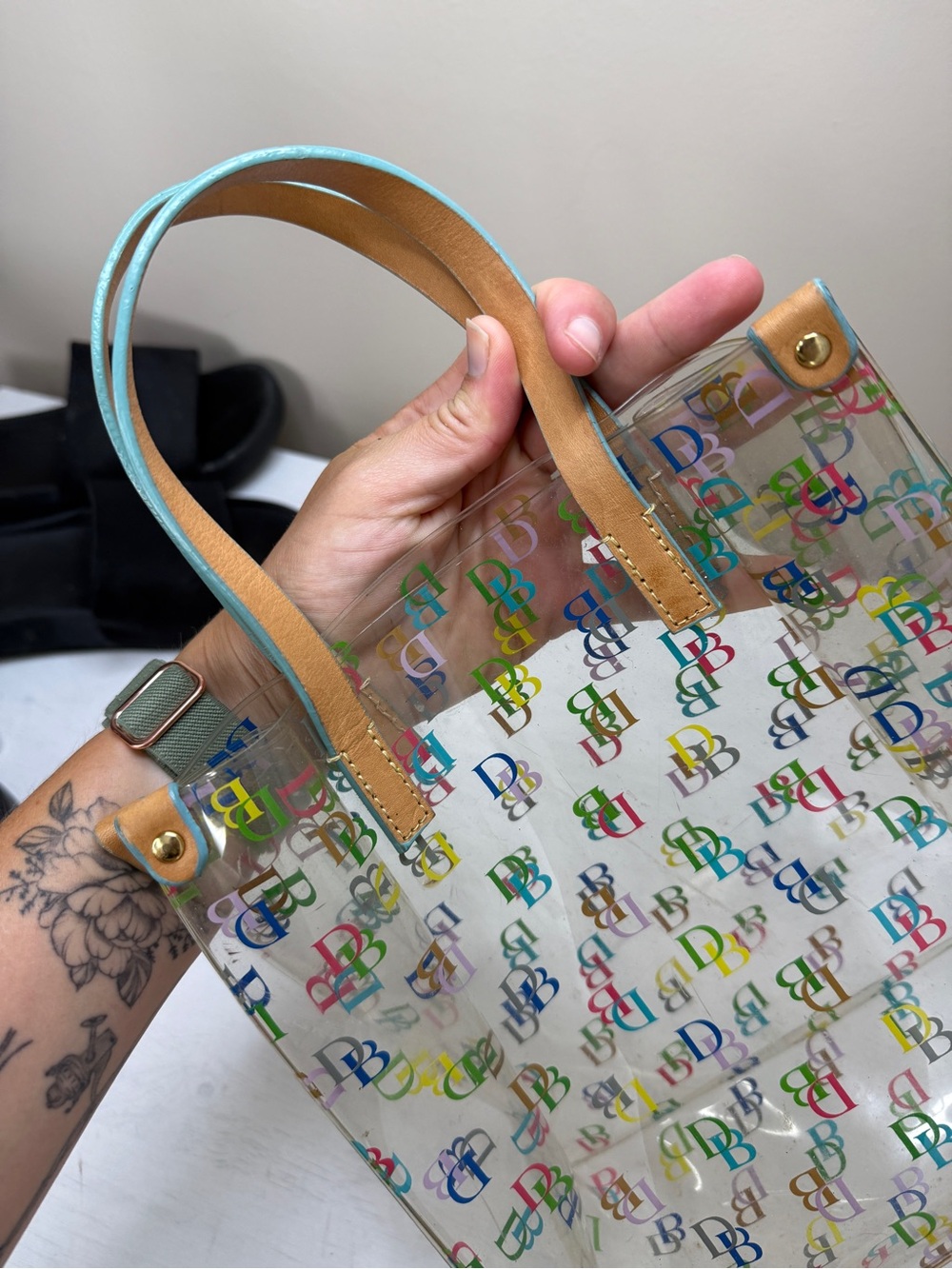 DOONEY & BOURKE Y2K VINTAGE DESIGNER COLORFUL LOGO CLEAR TOTE SUMMER BAG - Picture 7 of 11